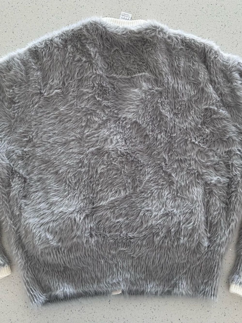 adidas Light Grey Fuzzy V-Neck Cardigan with Cream Trim Asia Exclusive US Large - Picture 9 of 14